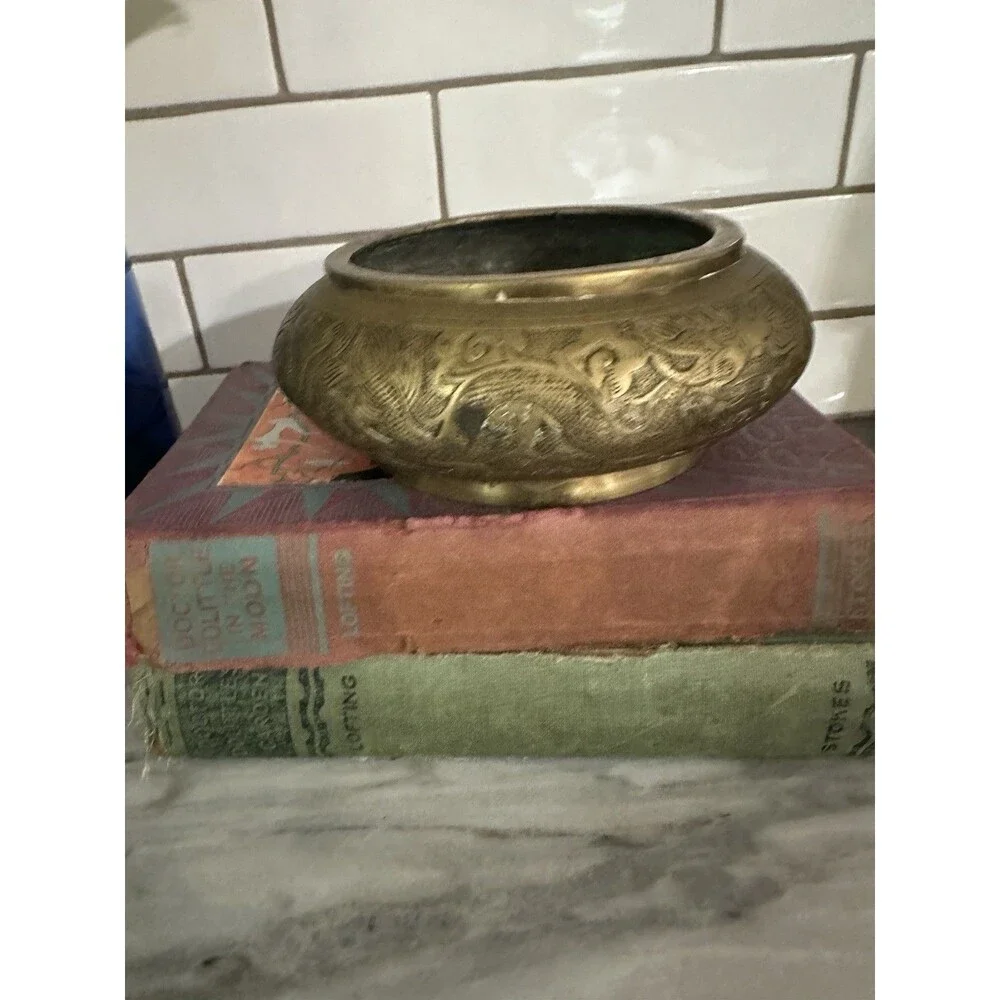 Antique Xuande Mark 18th/19th C. Chinese Brass Incense Bowl Dragon-design Heavy